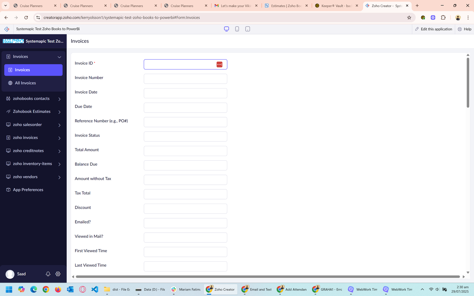 Zoho Creator custom data entry form